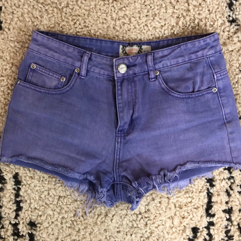 Purple high waisted jean shorts